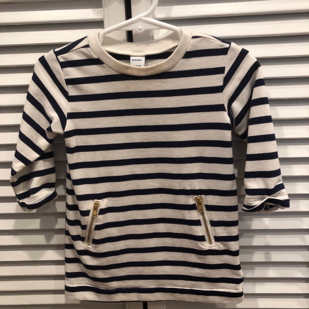 Blue and white striped dress